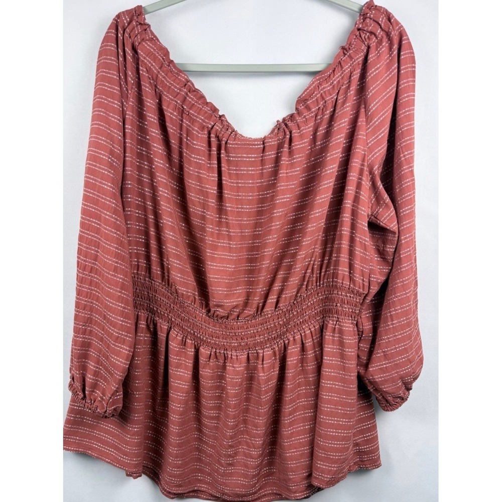 Lane Bryant Women's 18/20 Rust Striped Peasant Blouse Smocked Waist Boho Top